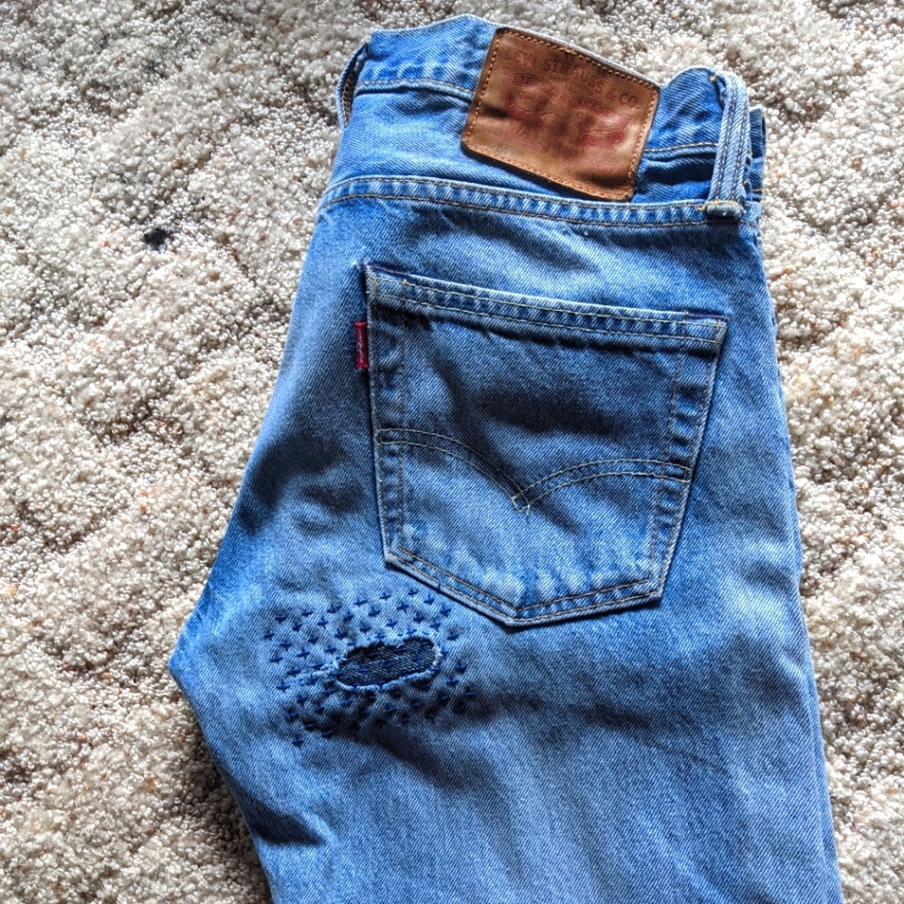 SASHIKO Levi's White Oak Cone Denim 511 vintage jeans with sashiko repair